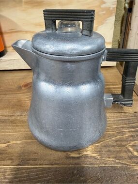 Vintage Wearever Silver Aluminum Coffee Percolator with Black Handle